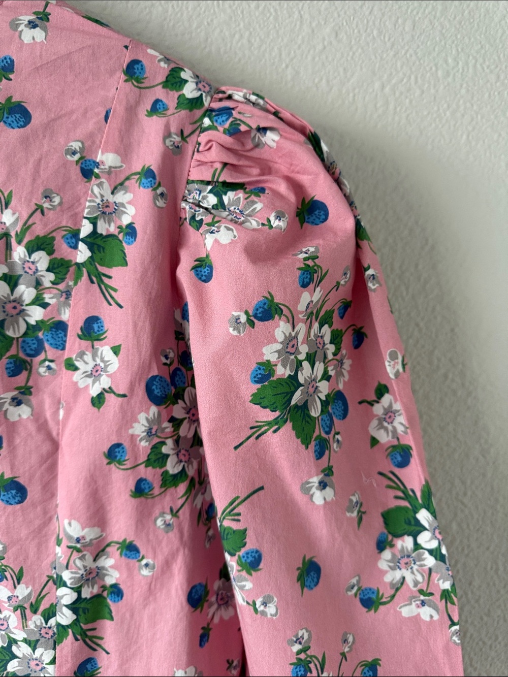 Batsheva Collarless Prairie Mini Dress Pink Lily Floral Cotton Puff Sleeve 18 - Picture 10 of 16